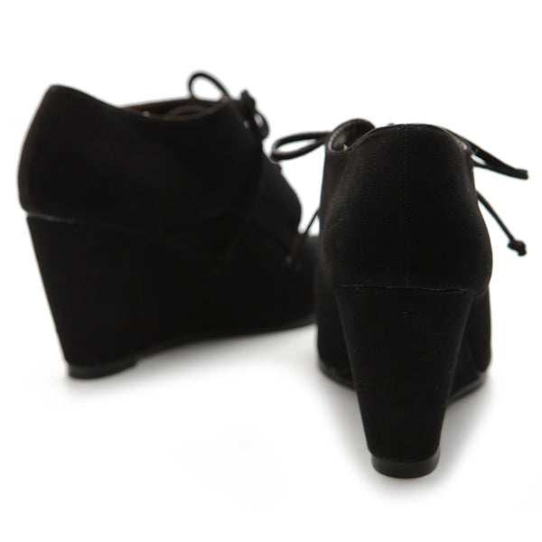 Ollio Ollio Women's Shoe Faux Suede Wedge Heel Fashion Ankle Lace Up Boots