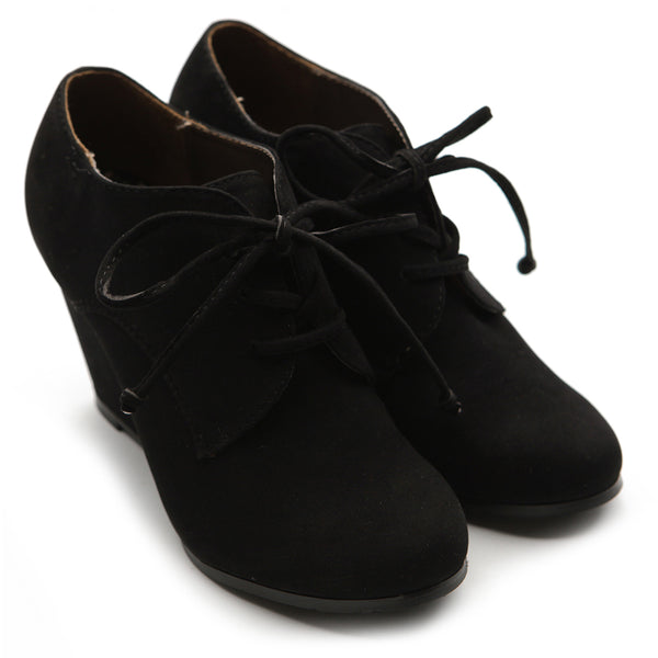 ollio Ollio Women's Shoe Faux Suede Wedge Heel Fashion Ankle Lace Up Boots