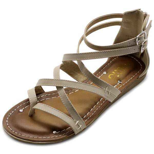 ollio Ollio Women's Shoe Gladiator Strap Flat Zori Sandal