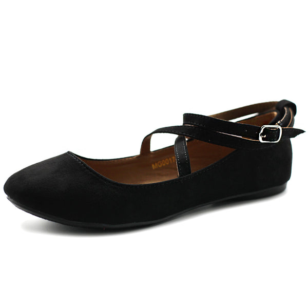 ollio Ollio Women's Shoe Light Comfort Faux Suede Cross Strap Ballet Flats