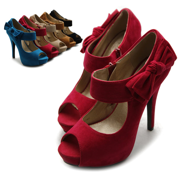 Ollio Ollio Women's Shoe Platform Open Toe High Heel Ribbon Accent Multi Color Pump
