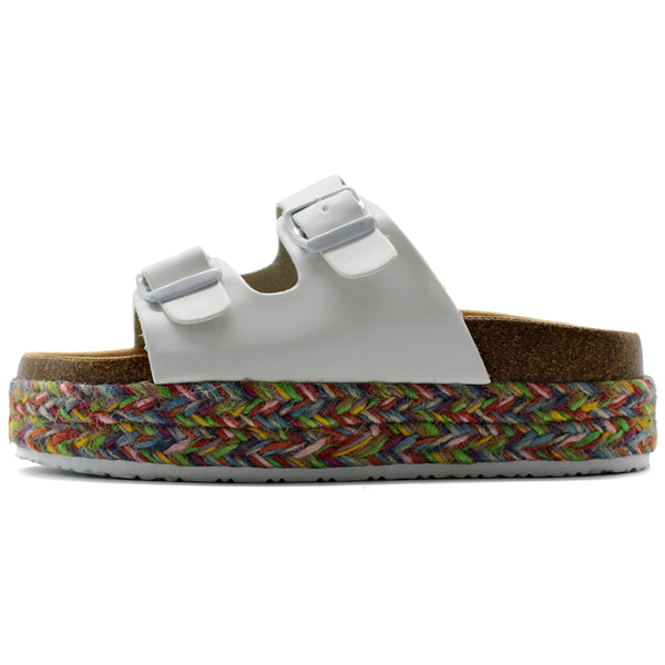 Ollio Ollio Women's Shoe Slip On Boho Two Strap Platform Espadrilles Cork Sandals