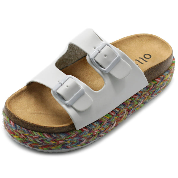 ollio Ollio Women's Shoe Slip On Boho Two Strap Platform Espadrilles Cork Sandals