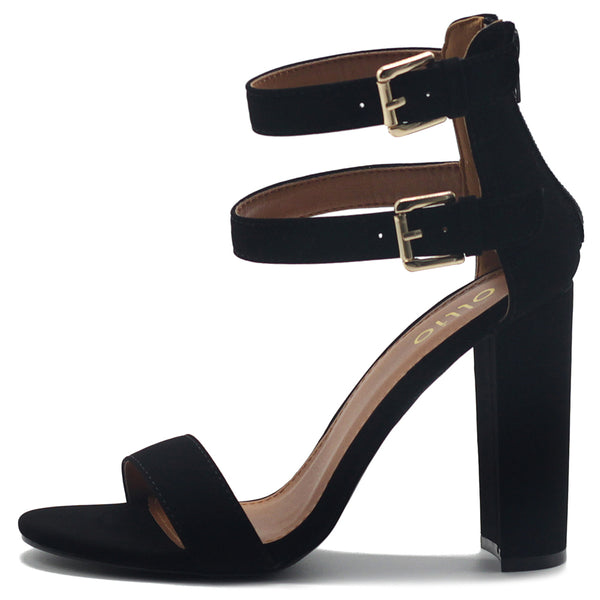 Ollio Ollio Women's Shoes Double Ankle Strap Zip Up Chunky High Heel Sandals