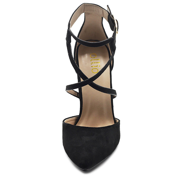 Ollio Ollio Women's Shoes Faux Suede Ankel Buckle Cross Straps Pointed Toe High Heels Pumps