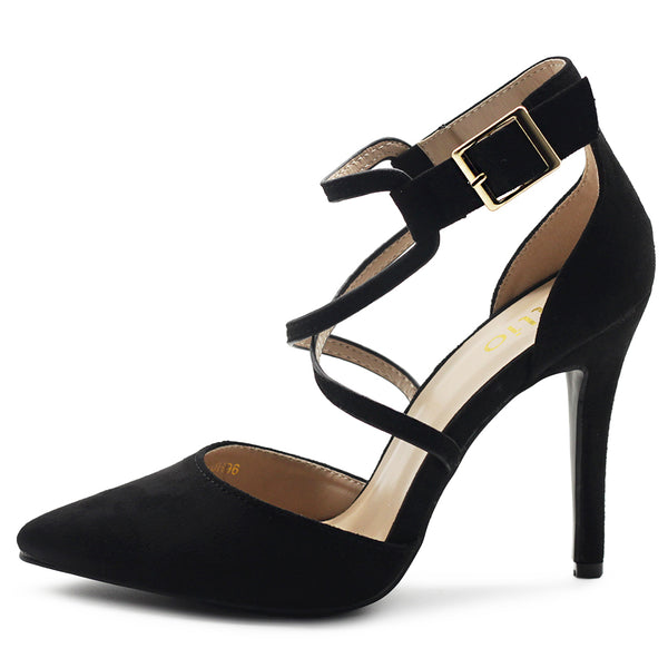 Ollio Ollio Women's Shoes Faux Suede Ankel Buckle Cross Straps Pointed Toe High Heels Pumps