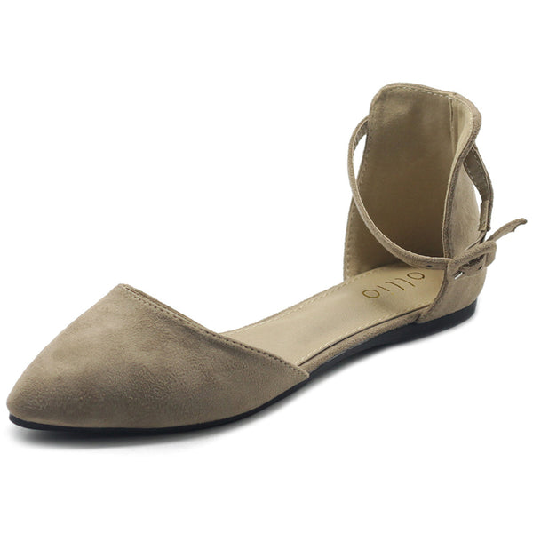 Ollio Ollio Women's Shoes Faux Suede Ankle Straps D'Orsay Pointed Toe Ballet Flats