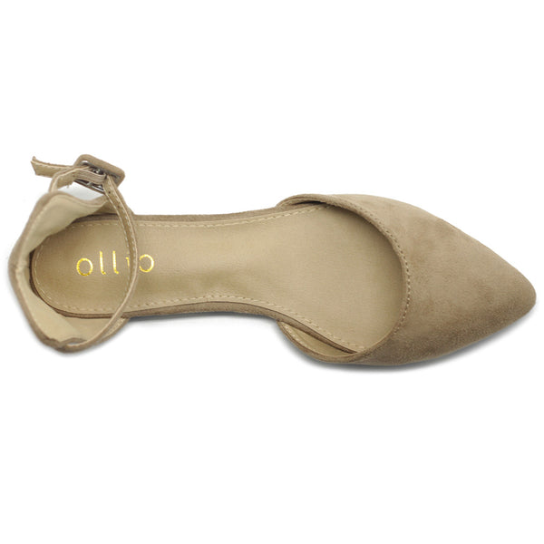 Ollio Ollio Women's Shoes Faux Suede Ankle Straps D'Orsay Pointed Toe Ballet Flats