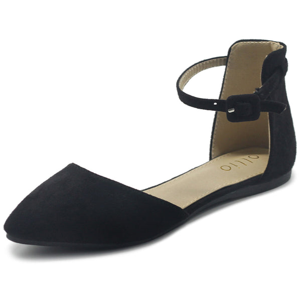 ollio Ollio Women's Shoes Faux Suede Ankle Straps D'Orsay Pointed Toe Ballet Flats
