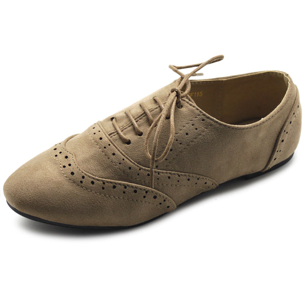 ollio Ollio Women's Shoes Faux Suede Classic Wingtips Lace Up Oxfords F115