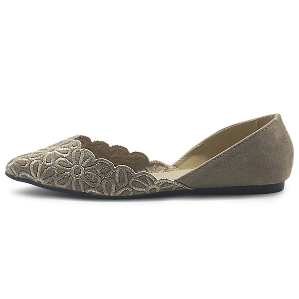 Ollio Ollio Women's Shoes Faux Suede Comfort Floral Embroidery Pointed Toe Ballet Flats F91