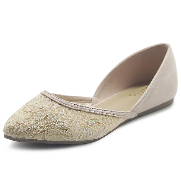 ollio Ollio Women's Shoes Faux Suede Floral Mesh Lace Breathables Pointed Toe Ballet Flats F90