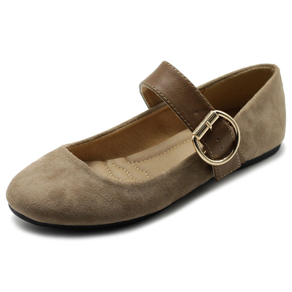 Ollio Ollio Women's Shoes Faux Suede Mary Jane Belt Slip On Comfort Light Ballet Flats