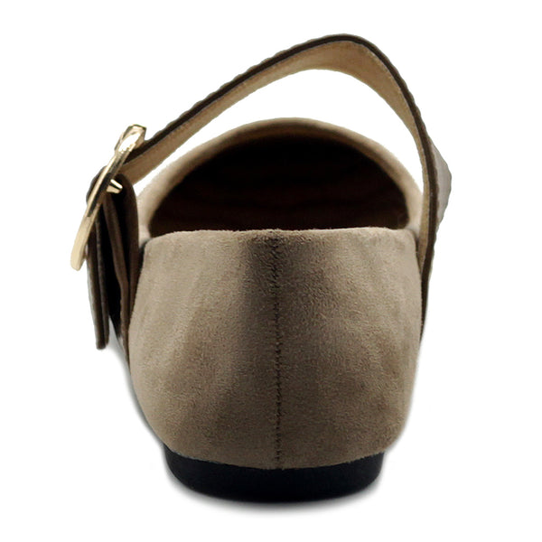 Ollio Ollio Women's Shoes Faux Suede Mary Jane Belt Slip On Comfort Light Ballet Flats