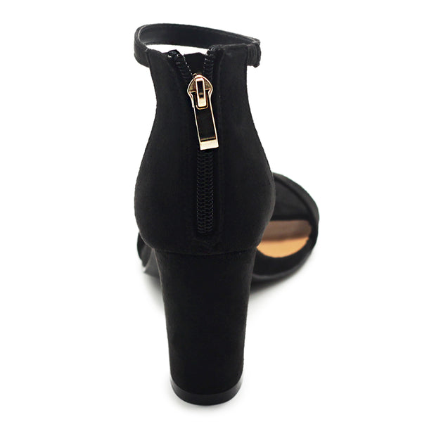 Ollio Ollio Women's Shoes Faux Suede Or Faux Leather Ankle Strap Zip Up Closure Chunky Heel Sandals