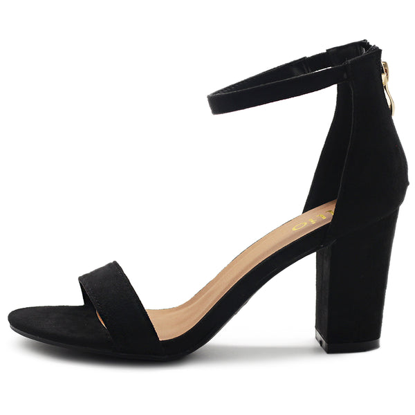 Ollio Ollio Women's Shoes Faux Suede Or Faux Leather Ankle Strap Zip Up Closure Chunky Heel Sandals