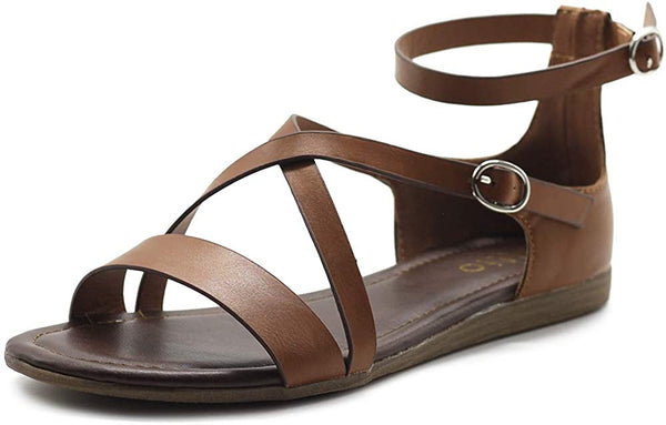 Ollio Ollio Women's Shoes Two Buckled Cross Straps Flat Sandals