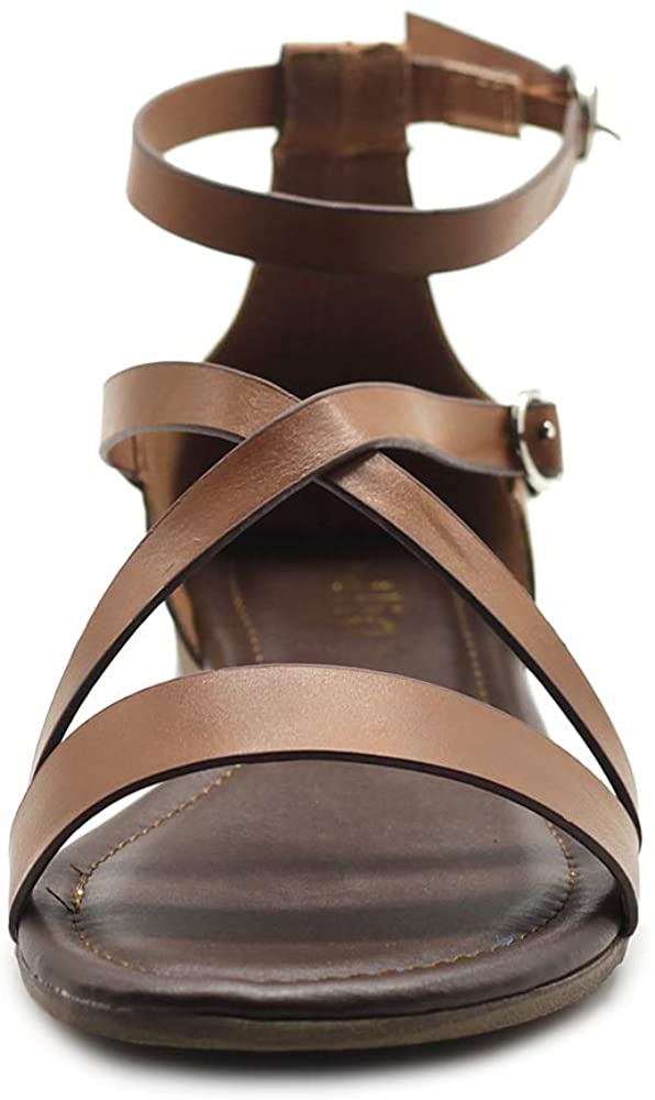 Ollio Ollio Women's Shoes Two Buckled Cross Straps Flat Sandals