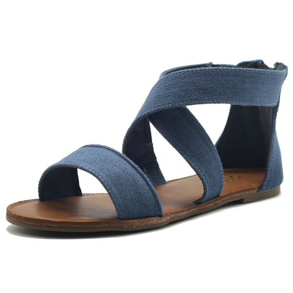 ollio Ollio Women's Shoes Zip Up Gladiator Criss Cross Strap Flat Sandals