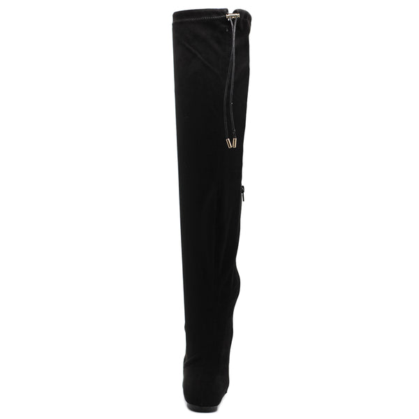 Ollio Ollio Women Shoe Adjustable Drawstring Span Faux Suede Faux Leather Thigh-High Zip Up Long Boots