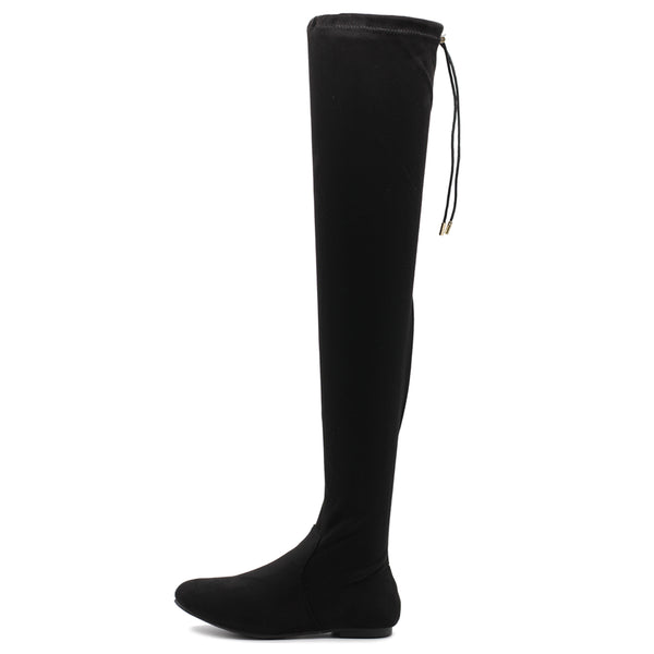 Ollio Ollio Women Shoe Adjustable Drawstring Span Faux Suede Faux Leather Thigh-High Zip Up Long Boots