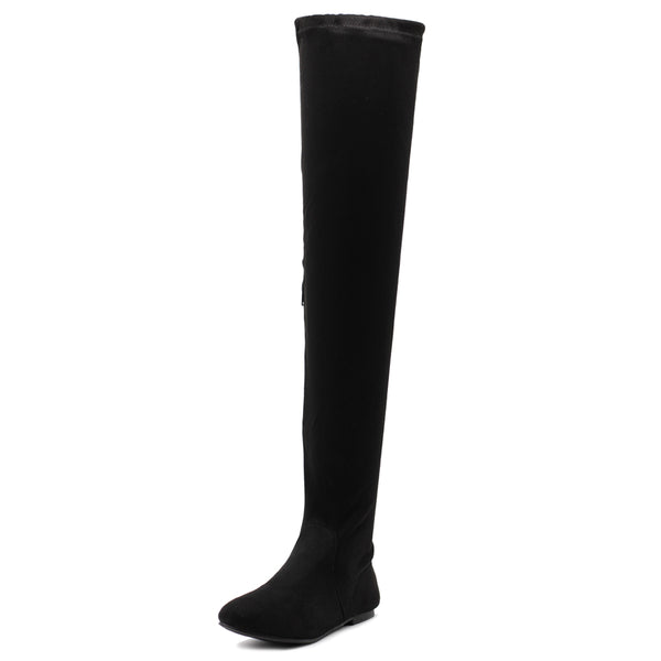 ollio Ollio Women Shoe Adjustable Drawstring Span Faux Suede Faux Leather Thigh-High Zip Up Long Boots