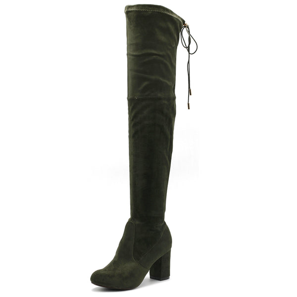 ollio Ollio Women Shoe Drawstring Stretch Faux Suede Over The Knee Stacked Heel Long Boots