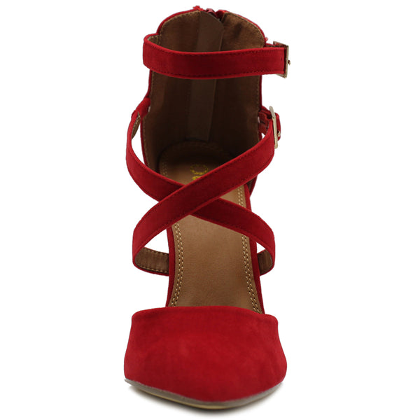 Ollio Ollio Women Shoes Cross Strap Back Zipper Stiletto High Heel Faux Suede Pumps