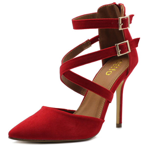 ollio Ollio Women Shoes Cross Strap Back Zipper Stiletto High Heel Faux Suede Pumps