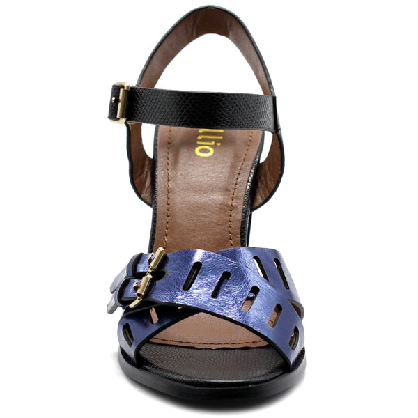 Ollio Ollio Womens Double Buckle Metallic High Heel Sandal