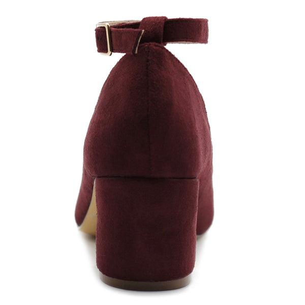 Ollio Ollio Womens Shoe Faux Suede Basic Chunky Mid Heel Ankle Strap Pumps