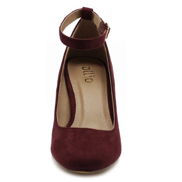 Ollio Ollio Womens Shoe Faux Suede Basic Chunky Mid Heel Ankle Strap Pumps