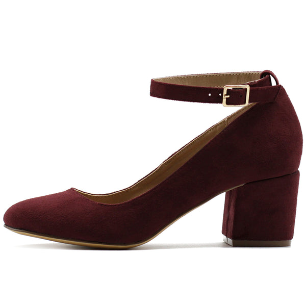 Ollio Ollio Womens Shoe Faux Suede Basic Chunky Mid Heel Ankle Strap Pumps