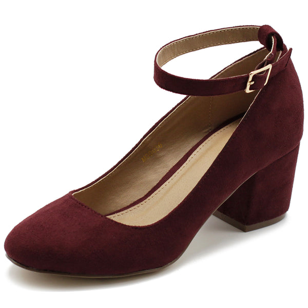 ollio Ollio Womens Shoe Faux Suede Basic Chunky Mid Heel Ankle Strap Pumps