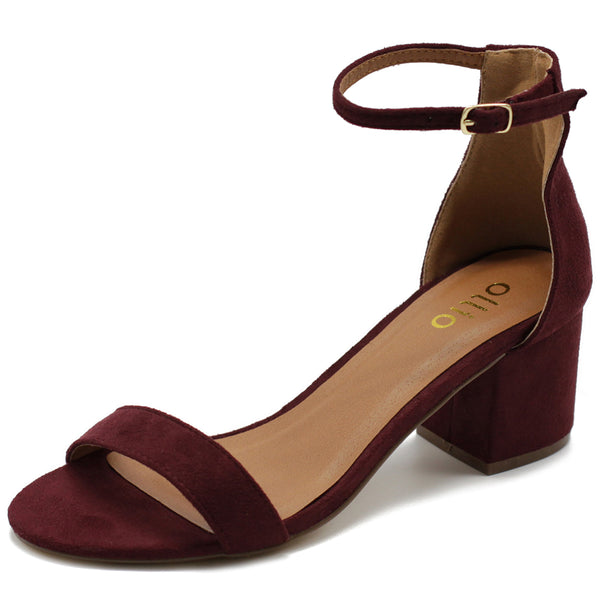 ollio Ollio Womens Shoe Faux Suede Chunky Mid Heel Ankle Strap Heeled Sandals