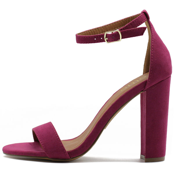 Ollio Ollio Womens Shoe Faux Suede Simple Ankle Strap Chunky High Heel Sandals