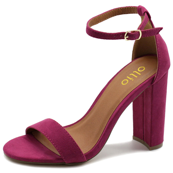 ollio Ollio Womens Shoe Faux Suede Simple Ankle Strap Chunky High Heel Sandals