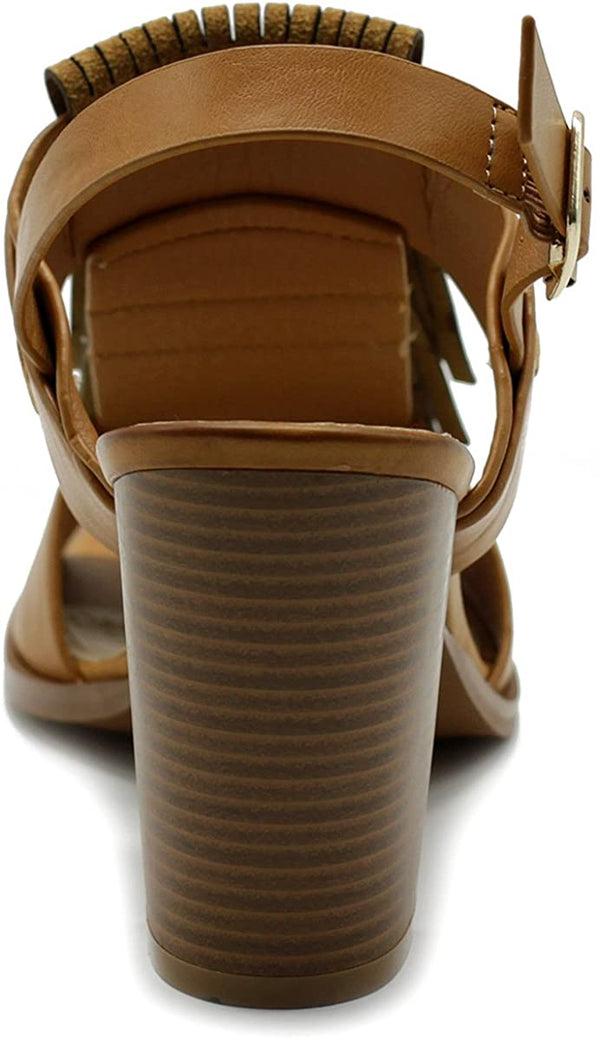 Ollio Ollio Womens Shoe Fringe Stack Block High Heel Sandal