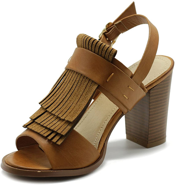 Ollio Ollio Womens Shoe Fringe Stack Block High Heel Sandal