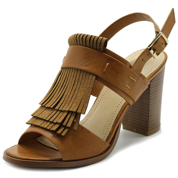 ollio Ollio Womens Shoe Fringe Stack Block High Heel Sandal