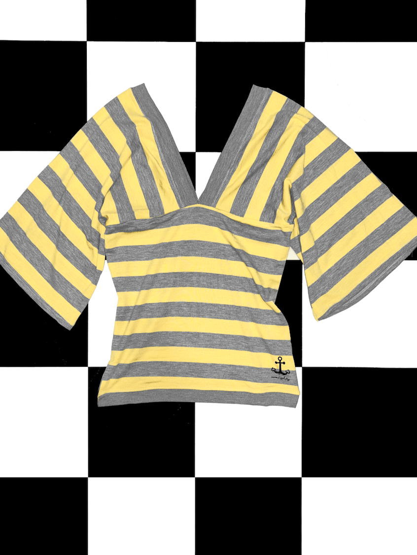 o'mighty BUTTERFLY SLEEVED V NECK IN YELLOW STRIPES