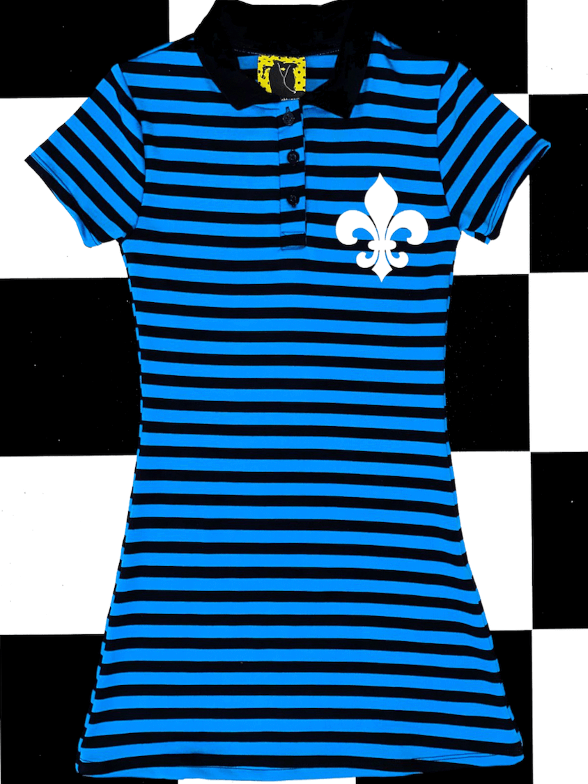 o'mighty FLEUR DE LIS POLO DRESS IN BLUEBLACK STRIPES