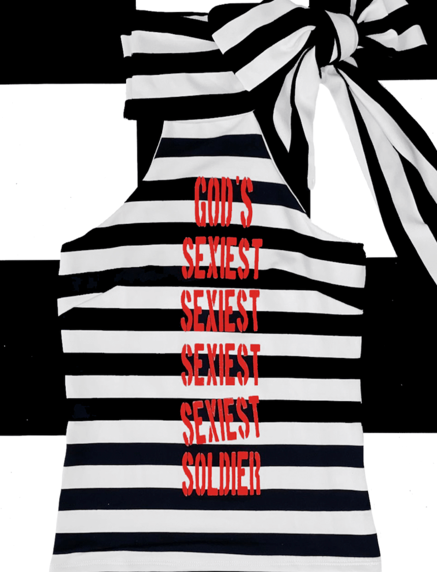 o'mighty GODS SEXIST SOLDIER HALTER IN BLACK STRIPES