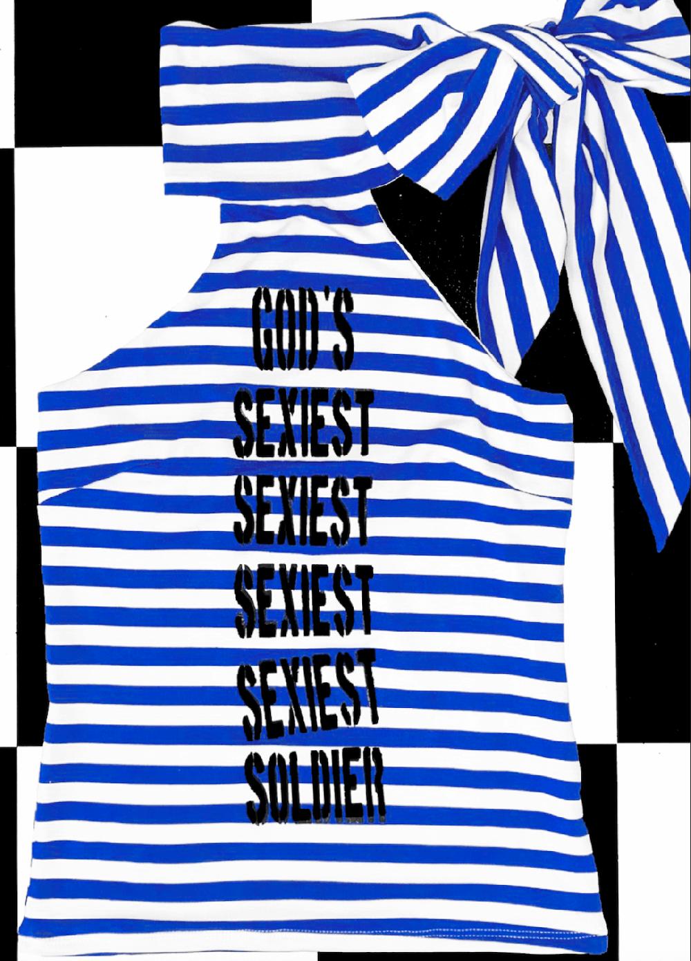 o'mighty GODS SEXIST SOLDIER HALTER IN BLUE STRIPES