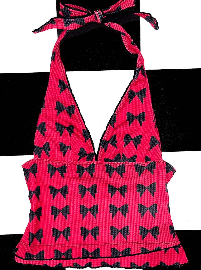 o'mighty BOW WAFFLE HALTER TOP IN RED