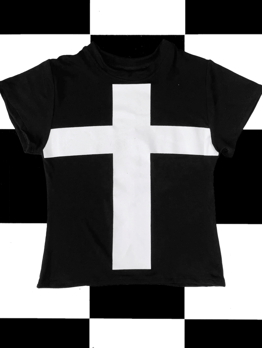 o'mighty CROSS BABY TEE IN BLACK