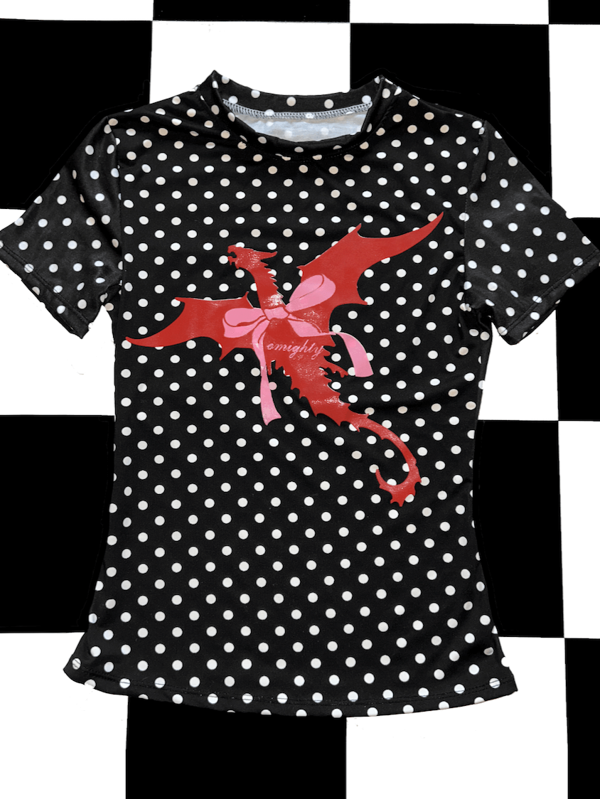 o'mighty DRAGON LOGO TEE IN BLACK POLKA