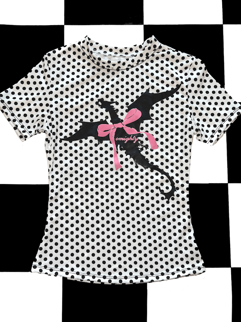 o'mighty DRAGON LOGO TEE IN WHITE POLKA