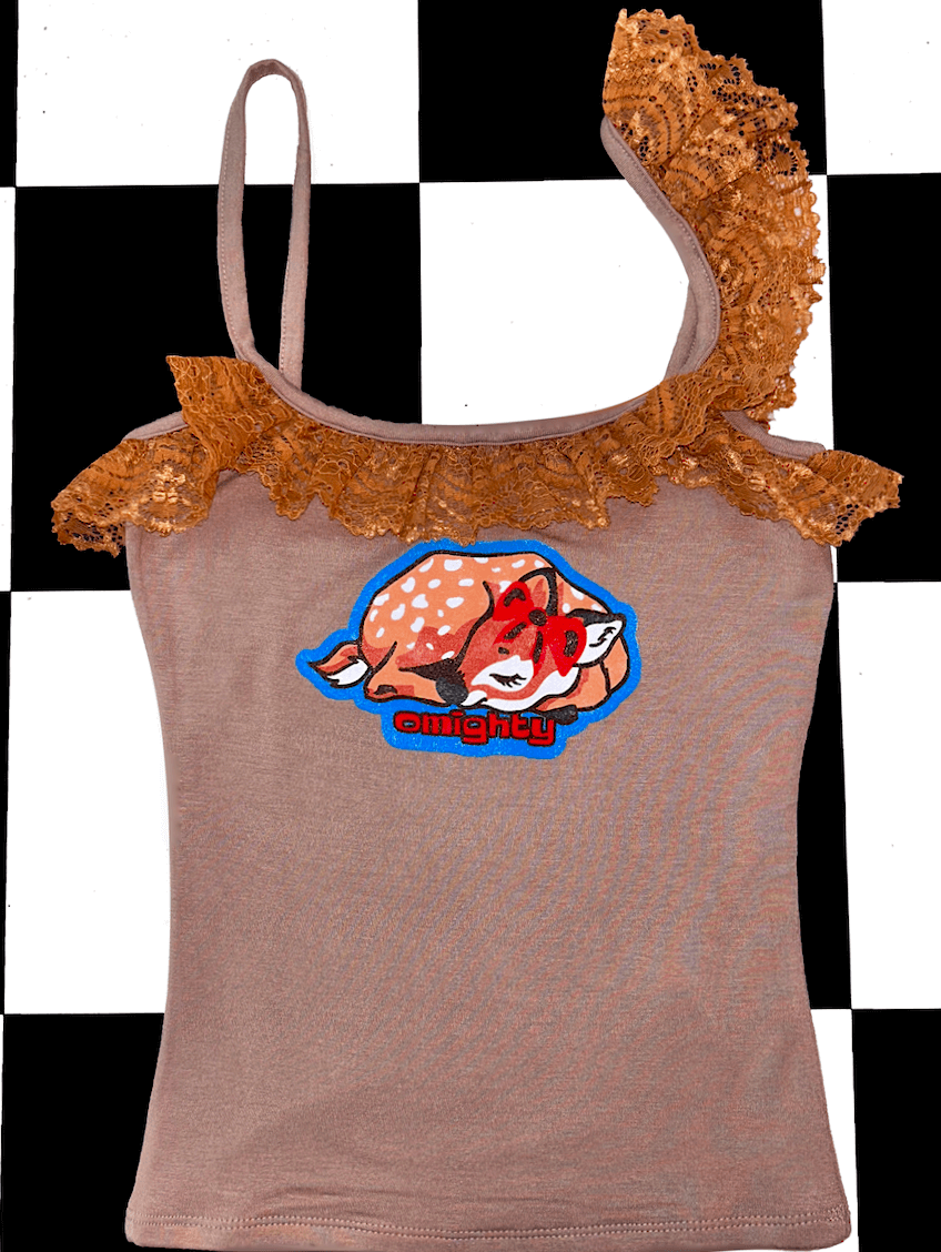 o'mighty FAWN LOGO LACE CAMI IN COCOA