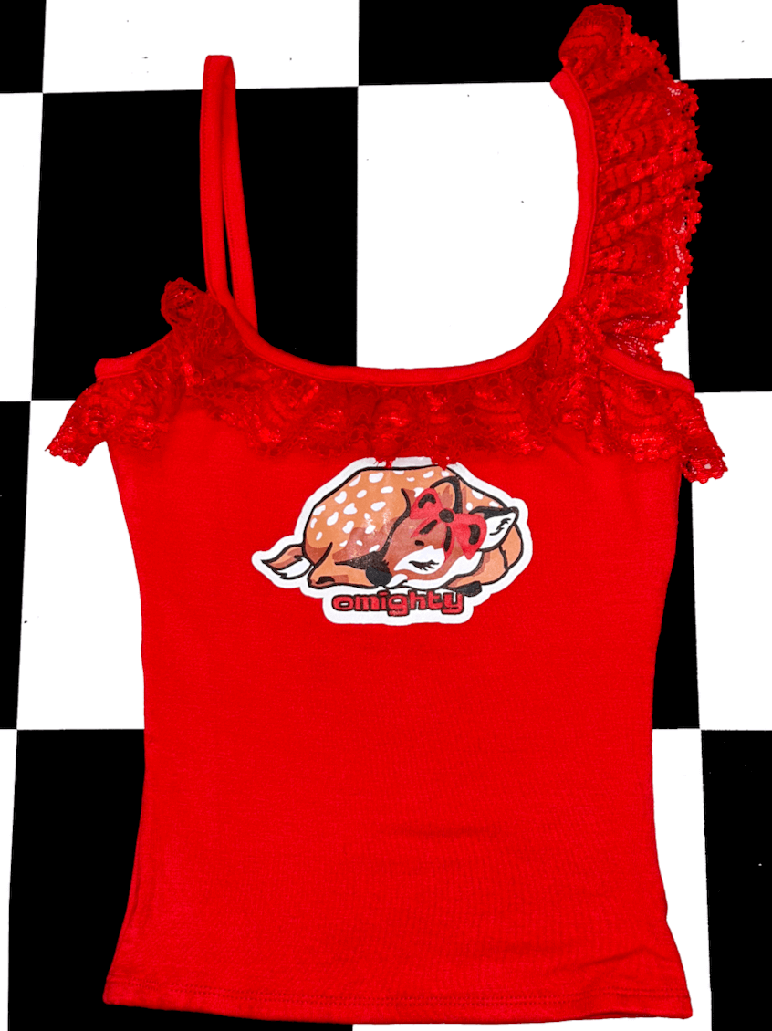 o'mighty FAWN LOGO LACE CAMI IN RED